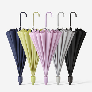 Promotional Windproof Curve Handle No Drip Umbrella Custom Logo Straight Umbrella With Telescopic Plastic Cover