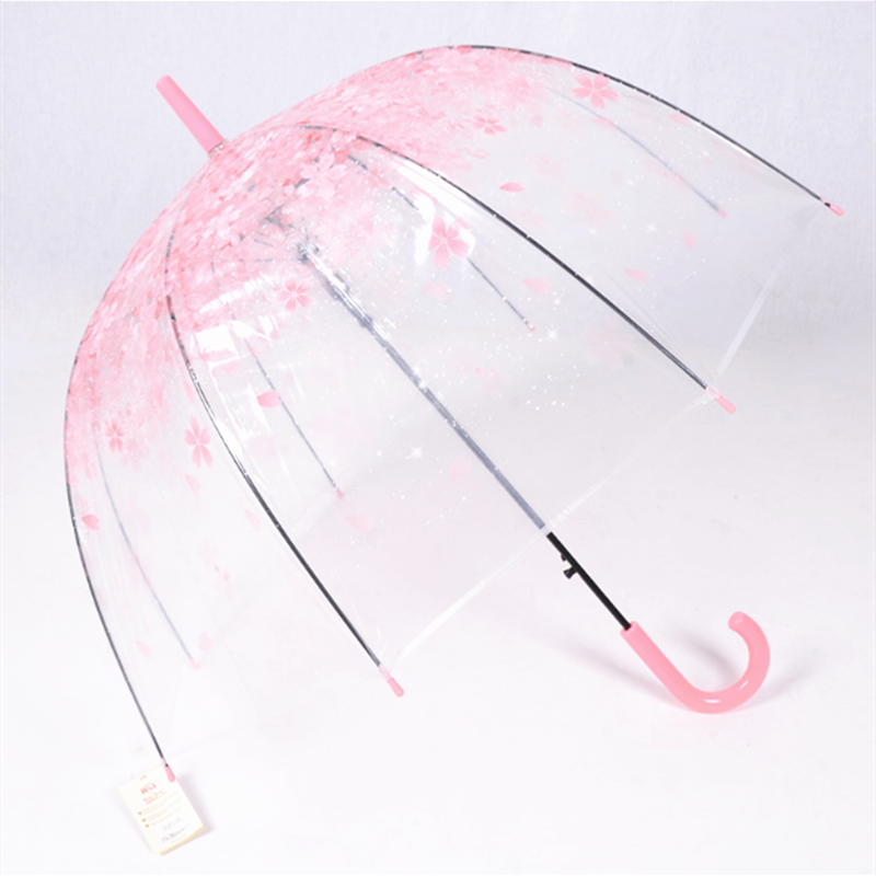 Korean mushroom umbrella 23 inch poe print logo Windproof clear straight umbrella