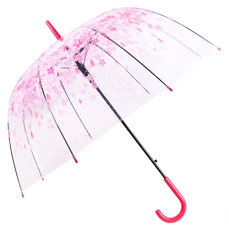 Korean mushroom umbrella 23 inch poe print logo Windproof clear straight umbrella