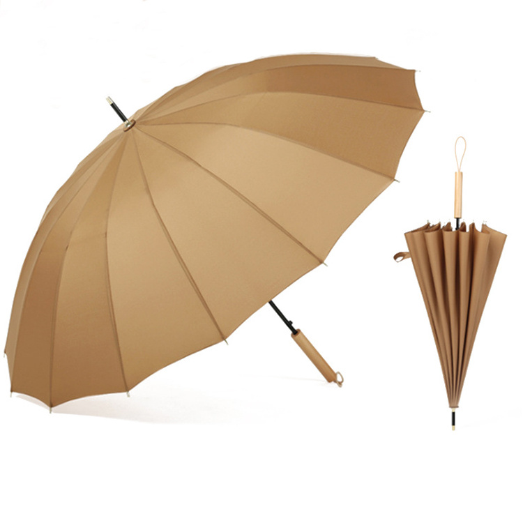 China Factory  High Quality  23 inch 16K Business Golf Umbrella With Wooden Handle OEM