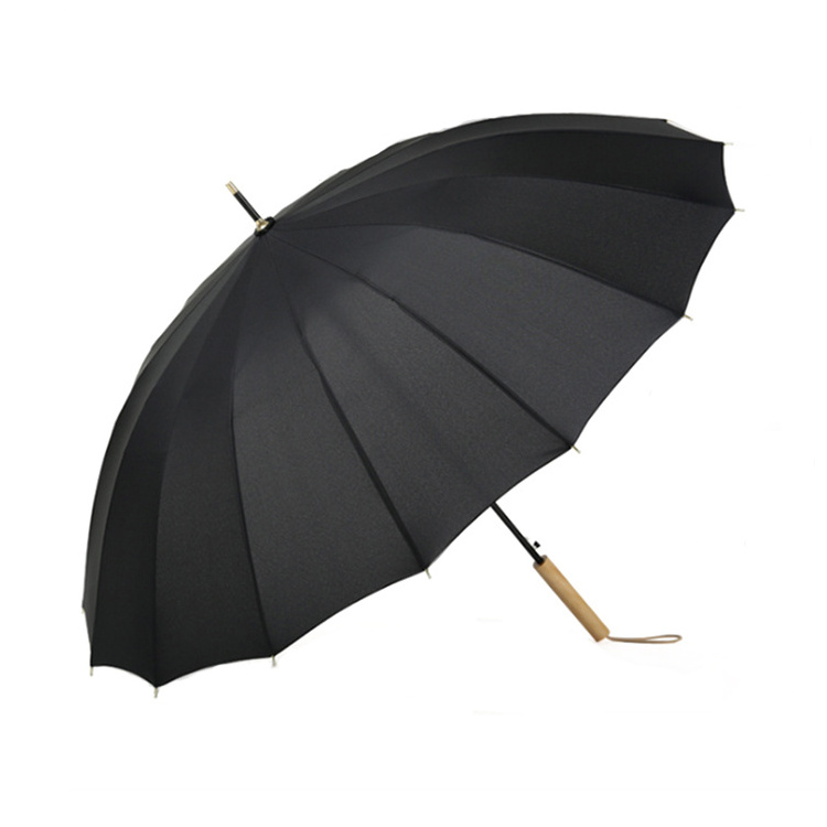 China Factory  High Quality  23 inch 16K Business Golf Umbrella With Wooden Handle OEM