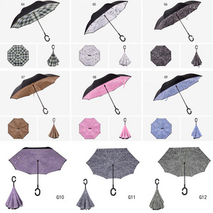 Pattern Design Custom Semi Automatic Open Double Layer Windproof Inverted Reverse Car Umbrella