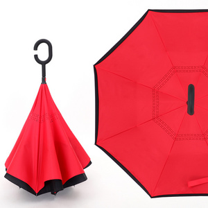 Red umbrella wholesale large size free hand sun and rain inverted double umbrella with custom logo