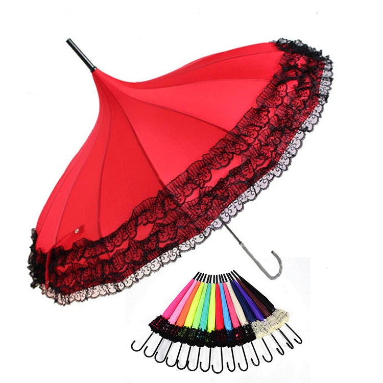 wholesale fashion design princess lace umbrella for wedding, beautiful umbrella for ladies, white color straight umbrella