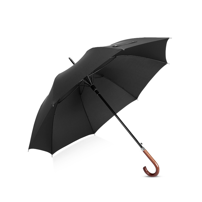 27 inch semi-automatic high quality solar promotional gentleman wood handle straight golf umbrella with logo prints