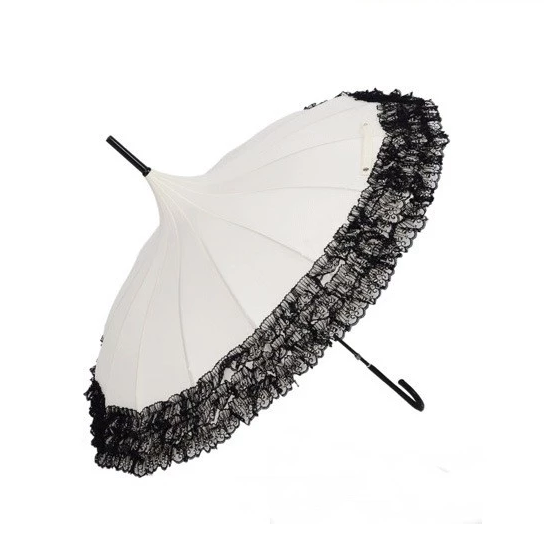 wholesale fashion design princess lace umbrella for wedding, beautiful umbrella for ladies, white color straight umbrella