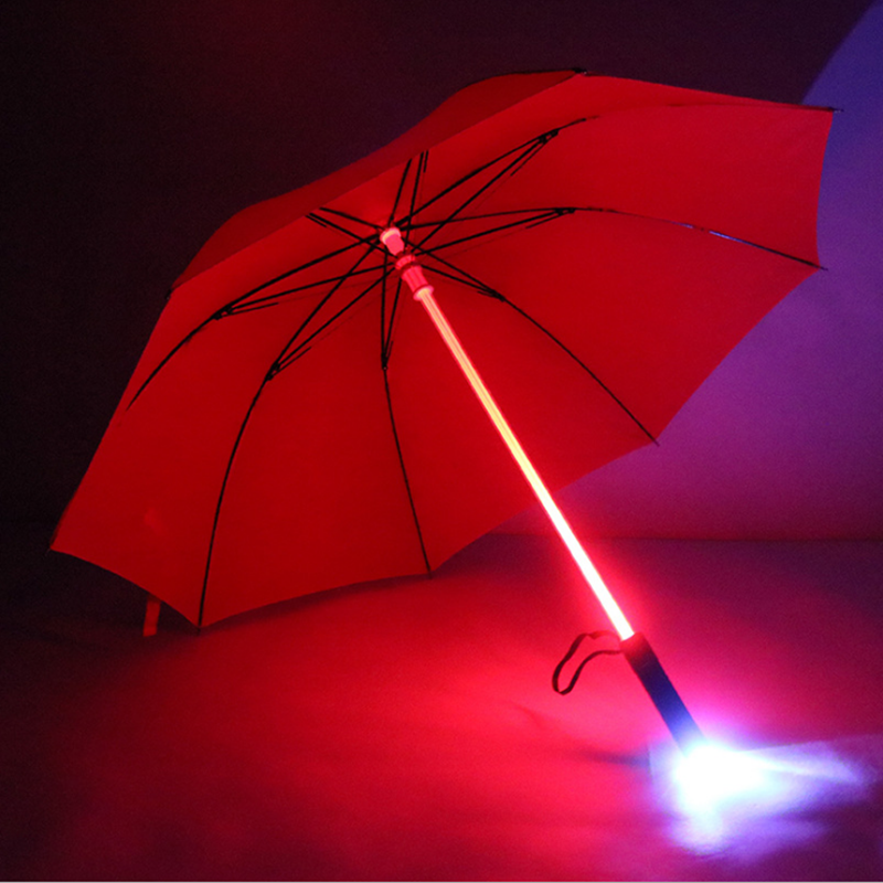 Creative Transform LED Light Long Umbrella Flashlight Light Straight Bar Clear Umbrella Custom LOGO Gift Advertising Umbrella