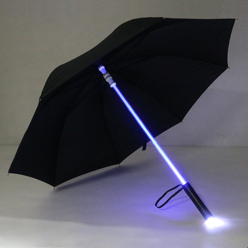 Creative Transform LED Light Long Umbrella Flashlight Light Straight Bar Clear Umbrella Custom LOGO Gift Advertising Umbrella