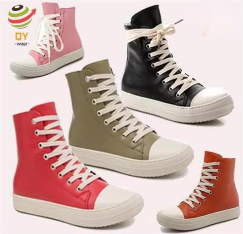 QY4123 woman Casual PU leather shoes Ankle Lace Up Women Sneaker Zip Hip Hop Streetwear Flats Black Sneakers shorts Boots