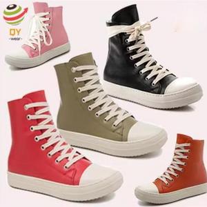 QY4123 woman Casual PU leather shoes Ankle Lace Up Women Sneaker Zip Hip Hop Streetwear Flats Black Sneakers shorts Boots