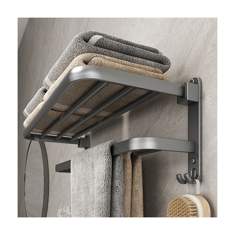 Wall Mounted Aluminum Towel Rail 600mm/ 24 Inch Towel Shelf Bar Or Rack With Shelf Large Capacity