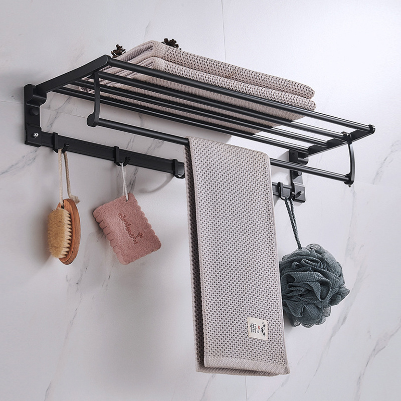 Wall Mounted Aluminum Towel Rail 600mm/ 24 Inch Towel Shelf Bar Or Rack With Shelf Large Capacity