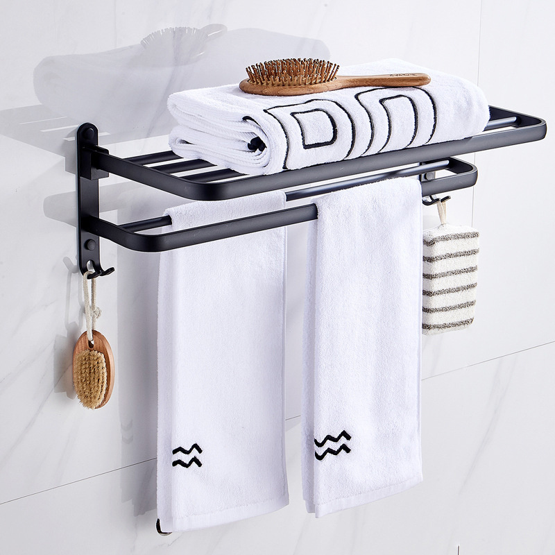 Wall Mounted Aluminum Towel Rail 600mm/ 24 Inch Towel Shelf Bar Or Rack With Shelf Large Capacity