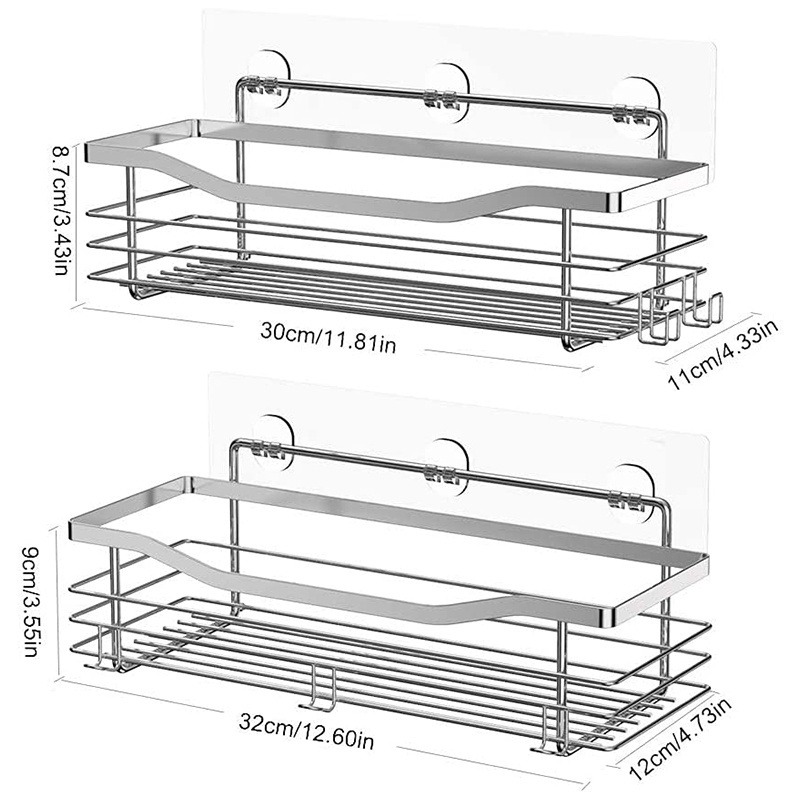 personatized 2 pack adhesive shower caddy no drilling rustproof self-adhesive shower shelves with large