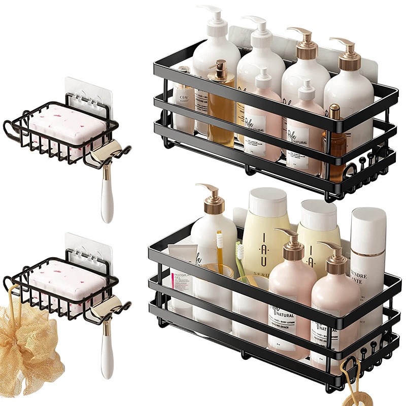 2023 best selling metal wire adhesive black bathroom shower shelf rack