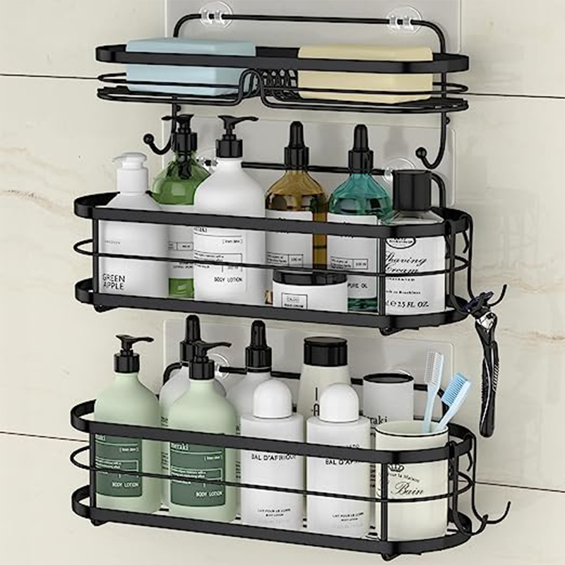 3Pcs Set Black Adhesive Shower Storage Shelf Rack Shower Caddy For Bathroom Organizer Wall Mounted