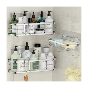 3Pcs Set Black Adhesive Shower Storage Shelf Rack Shower Caddy For Bathroom Organizer Wall Mounted