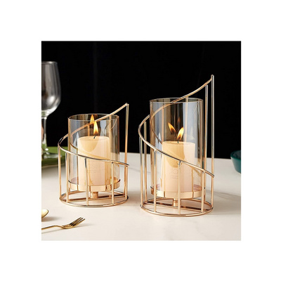 Christmas Gift Gold Decorative Glass Candle Holder Wedding High Quality Metal Votive Tea Light Candle Holder Lantern