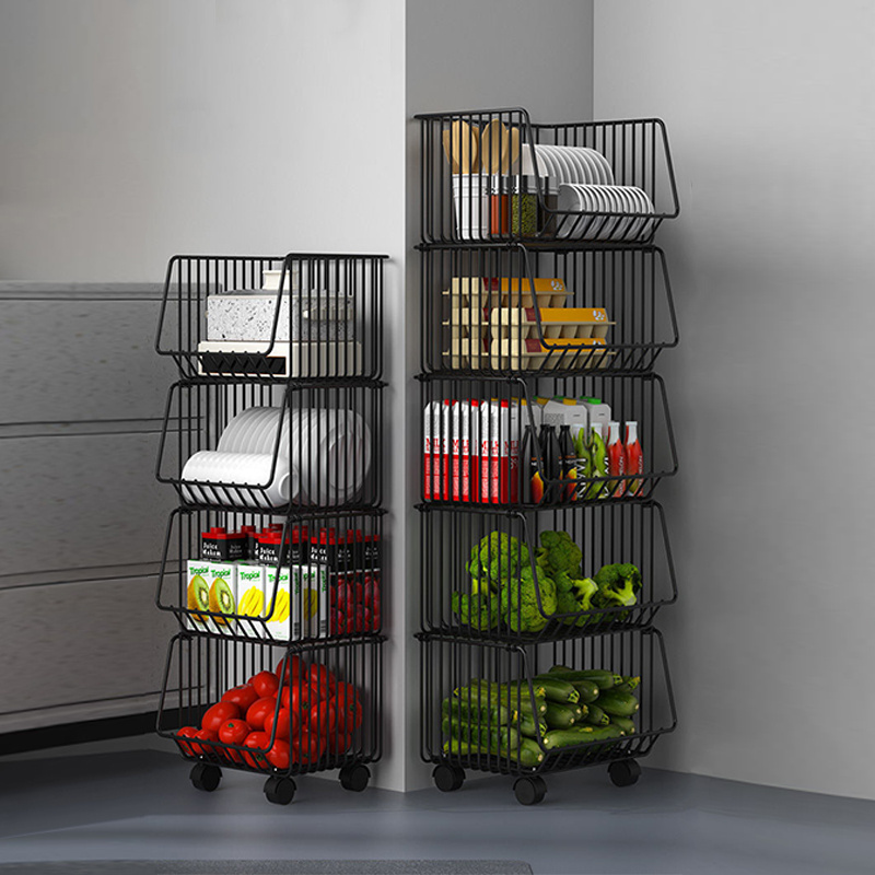 1/2/3/4/5 Tier Multi Purpose Stable Rotating Rolling Kitchen Trolley Cart Fruit Vegetable Basket Shelf Kitchen Storage Organizer