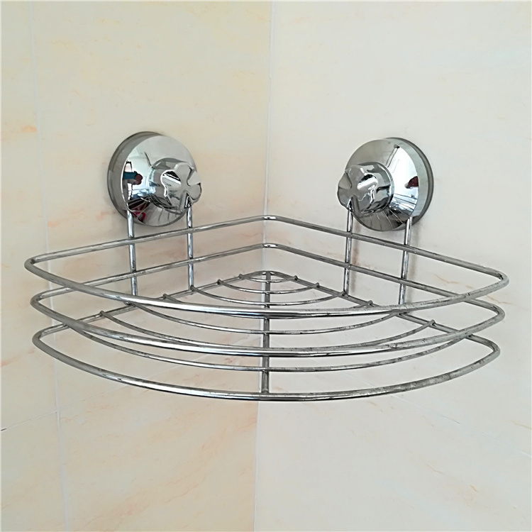 high quality single layer for bathroom wall shelf chrome plated metal wire sucker cup shower corner caddy shelf