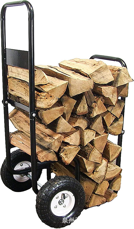 Heavy Duty Corten Steel Firewood Log Cart Storage Rack With Wheels Outdoor Indoor Multifunction