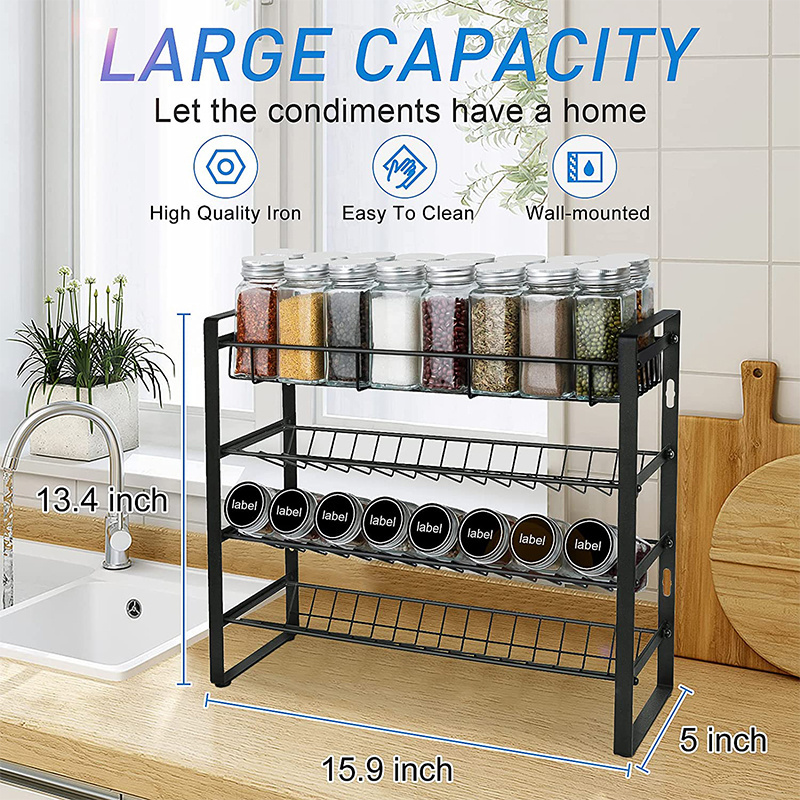 Metal 4 Tier Condiment Shelf Standing Spice Herb Seasoning Rack Shelf for Kitchen Countertop Seasoning Rack