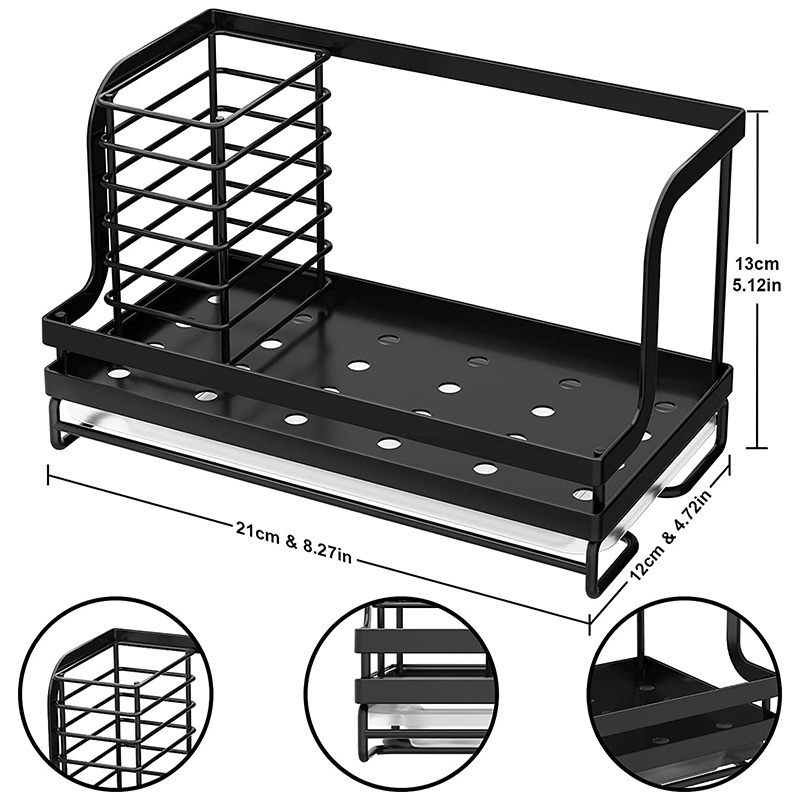 New Trend Product Stainless Steel Kitchen Sink Organizer Caddy with Drain Pan Rustproof Sponge Organizer Rack