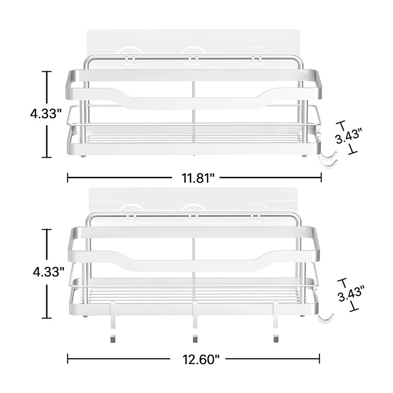 China wholesale stainless steel shower caddy adhesive on wall shower caddy bathroom shelf 2-pack for bathroom