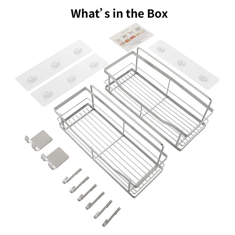 China wholesale stainless steel shower caddy adhesive on wall shower caddy bathroom shelf 2-pack for bathroom