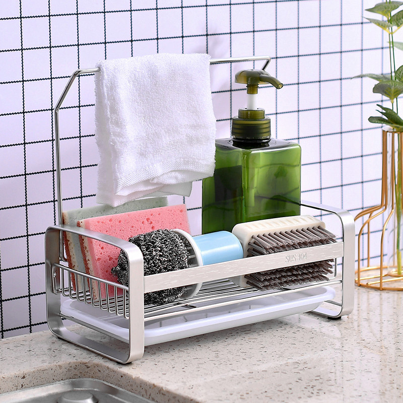 Stainless Steel Standing Countertop Kitchen Sink Organizer Caddy Sponge Rack Holder Large Kitchen Accessories