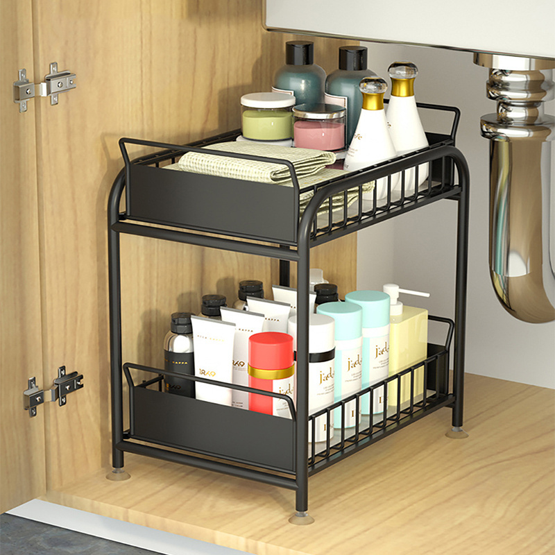 2pc Slide Out Under Sink Organizer Set 2 Pack Sliding Cabinet Basket Organizer Drawer for Kitchen Under Sink