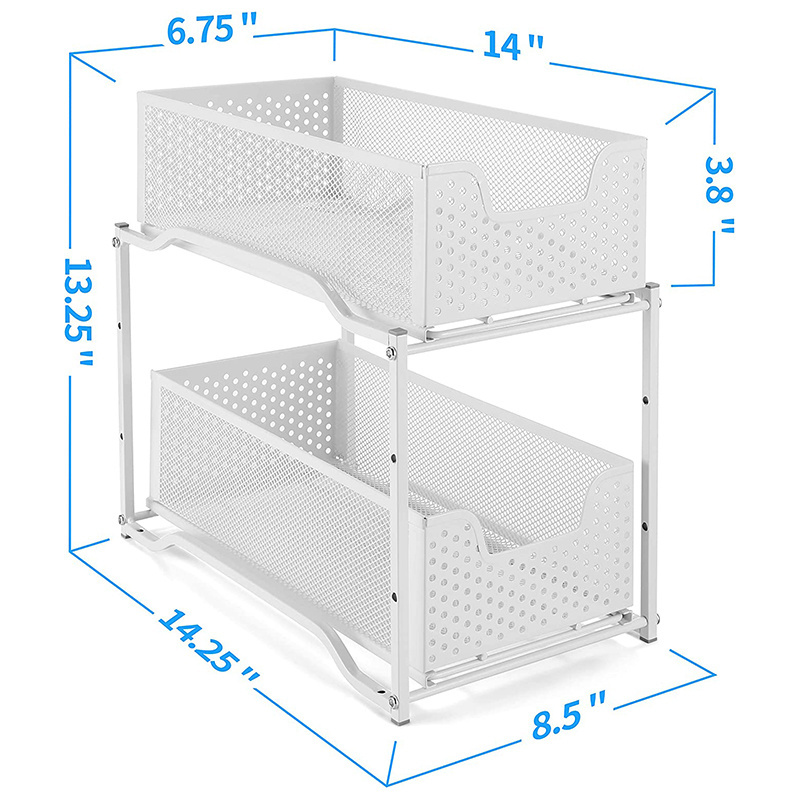 Hot Selling Kitchen Shelf 2-Tier Under Sink Storage And Organization White Under Sink Sliding Shelf Two Tier