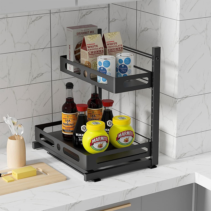 Kitchen Cabinet Organizer Under The Sink Shelf Storage Pull Out Drawer Basket Organizer and Storage Metal