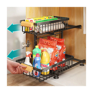 2023 New 2 Tier Kitchen Under The Sink Rack Cabinet Storage Rack Kitchen Sliding Pull Out Basket Organizers And Storage Drawer