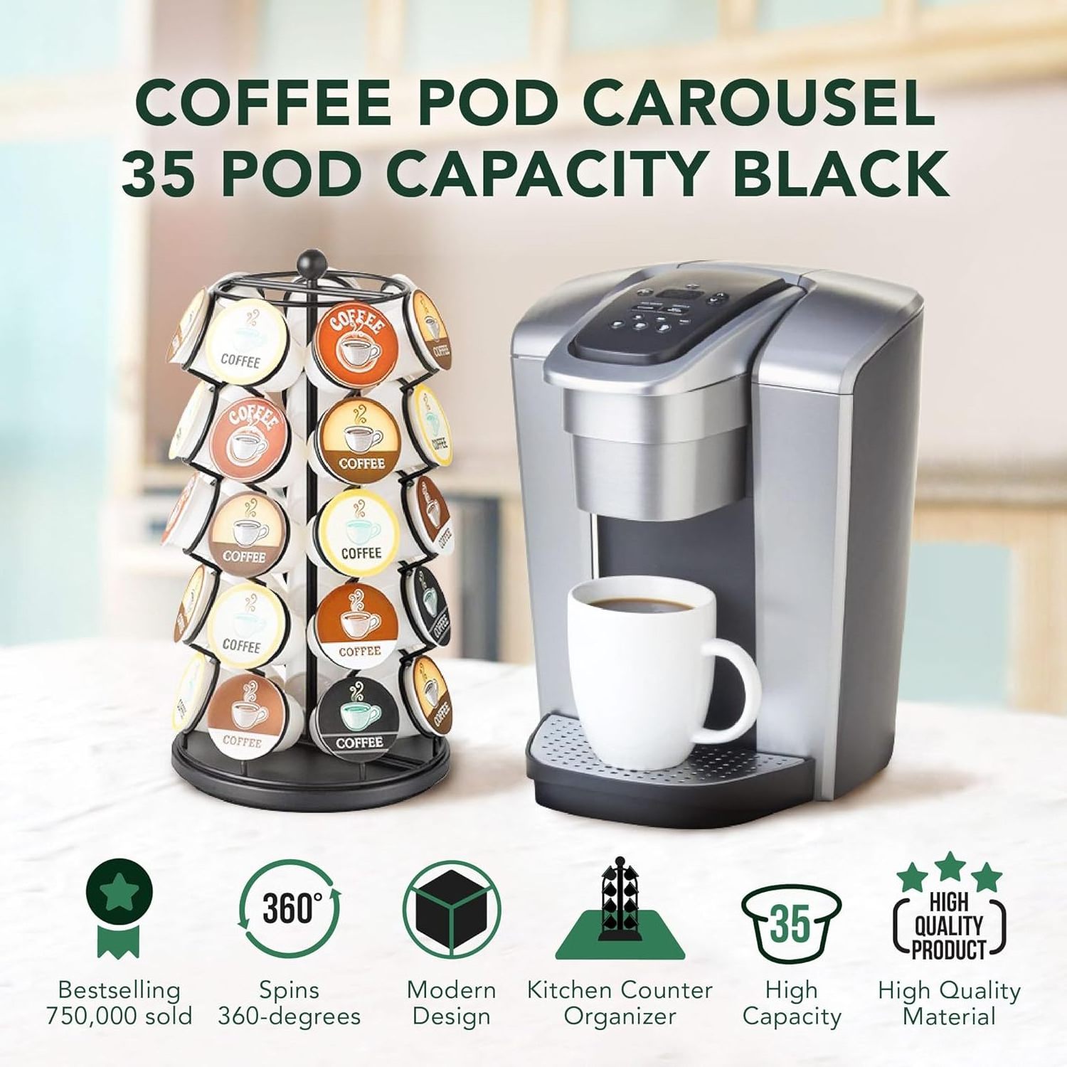 Wholesale Spin 360-Degrees Rotating K Cup Coffee Pod Capsule Organizer Holder and K-cup Kcups Organizer Holder