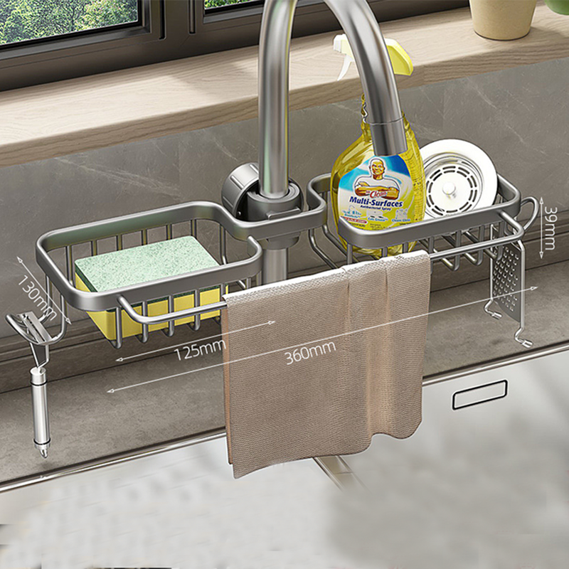 Manufacturer Supplier Water Tap Hanging Kitchen Sink Caddy Dishwasher Rack Shelf Aluminum Alloy Towel Hanger