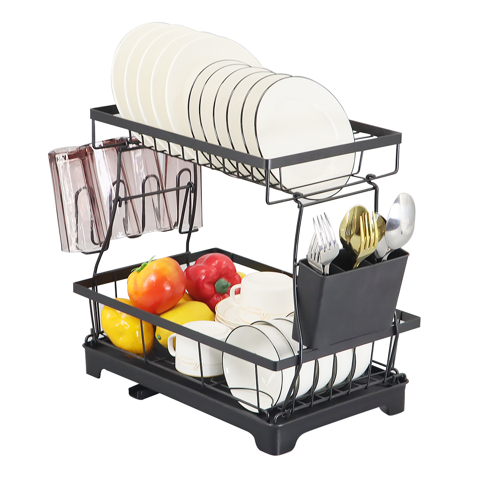 New Cabinet Two Tier dish Storage Rack Wrought Iron Drain Bracket Debris Rack Free Punching Storage Shelf Drain Rack