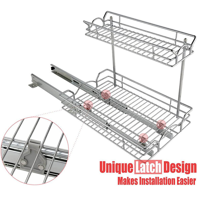 Multi Purpose 2 Tier Under Sink Organizer Pull Out Wire Drawer Basket Seasoning Storage Shelf Rack for Kitchen Cabinet