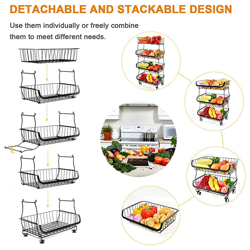 Stackable Foldable Kitchen Storage Trolley Rotatable Shelf 2/3/4/5 Layers Vegetable Display Rack Stand For Kitchen 3 Tier