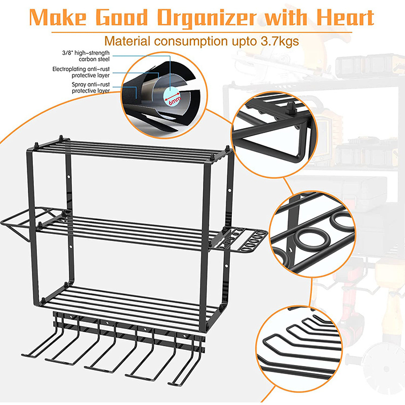 3 Layer Power Tool Storage Organizer Garage Wall Mount Tool Organizer Utility Rack