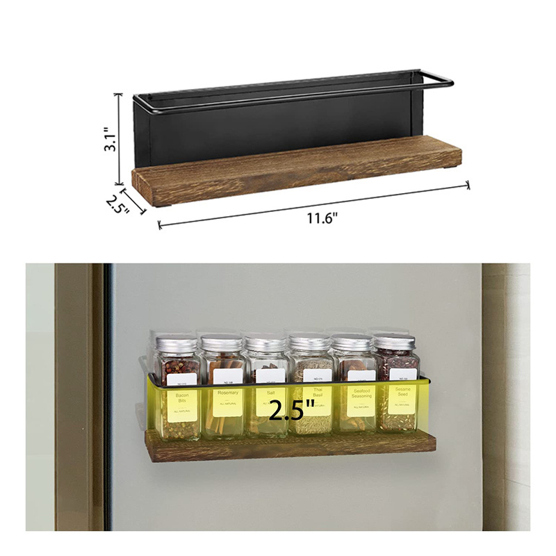 China Custom Made Kitchen Wall Mount Seasoning Magnetic Wood Spice Storage Rack Organizer Holder For Refrigerator