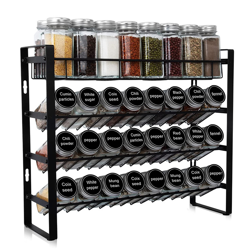 Metal 4 Tier Condiment Shelf Standing Spice Herb Seasoning Rack Shelf for Kitchen Countertop Seasoning Rack