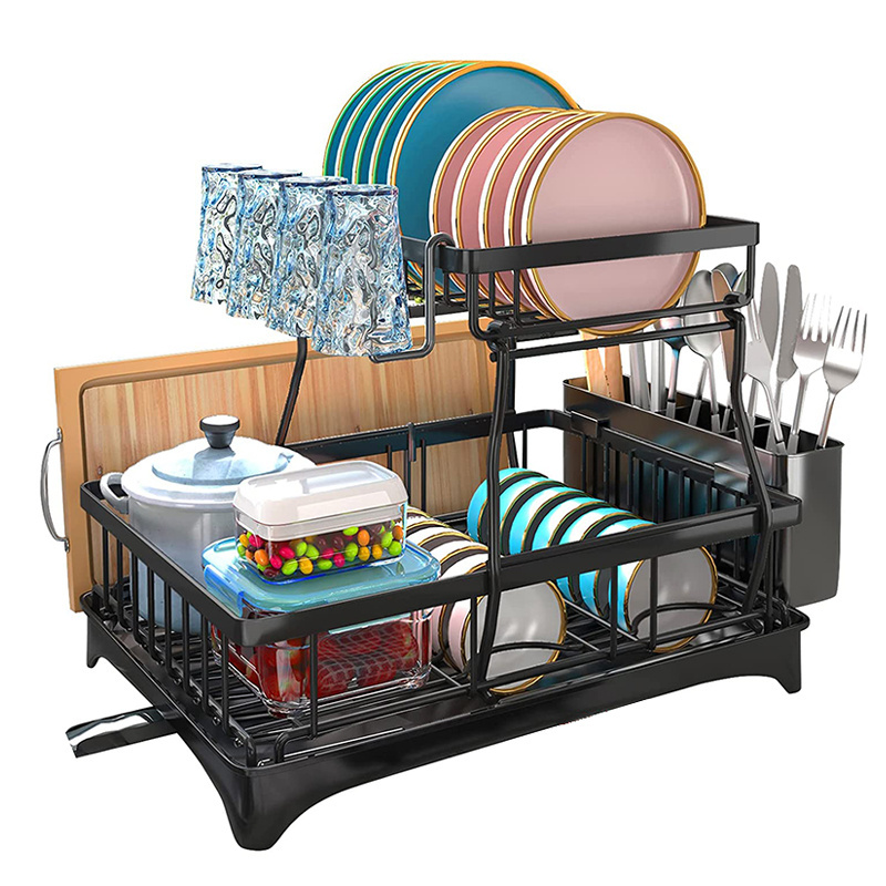 Household Over the sink Steel 2 Layer Dish Drainer Rack kitchen Metal Wire Counter-Top Drainer Dish Draining Rack