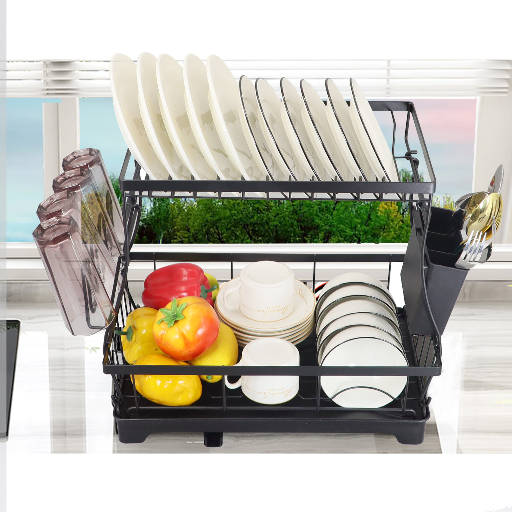 New Cabinet Two Tier dish Storage Rack Wrought Iron Drain Bracket Debris Rack Free Punching Storage Shelf Drain Rack