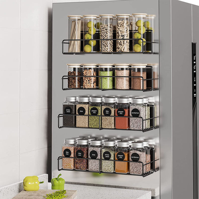 Household Refrigerator Side Shelf Spice Storage Rack Kitchen Seasoning Holder Wall Mounted Spice Bottle Stand