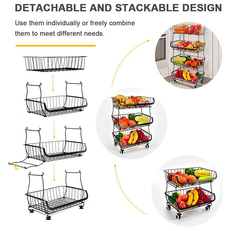 Stackable Foldable Kitchen Storage Trolley Rotatable Shelf 2/3/4/5 Layers Vegetable Display Rack Stand For Kitchen 3 Tier