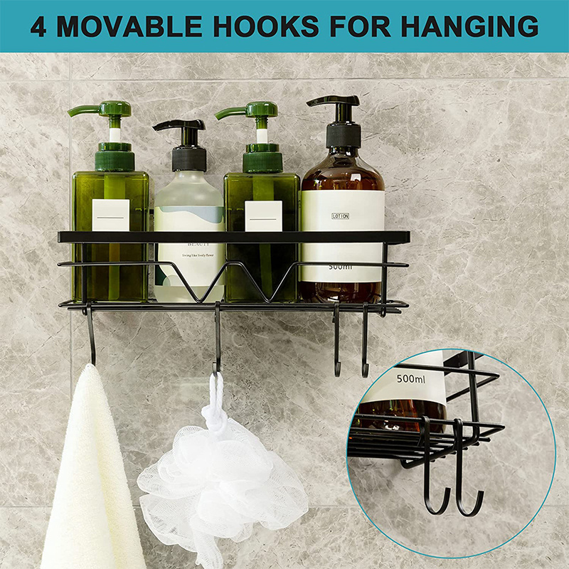 5 Pack Wall Mounted Adhesive Bathroom Organizer Shower Caddy with Soap Dish Holder Matte Black