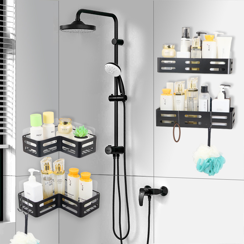 Carbon Steel 3Pcs Pack Self Adhesive Corner Shower Caddy Wall Shelves With Soap Holder Multifunction