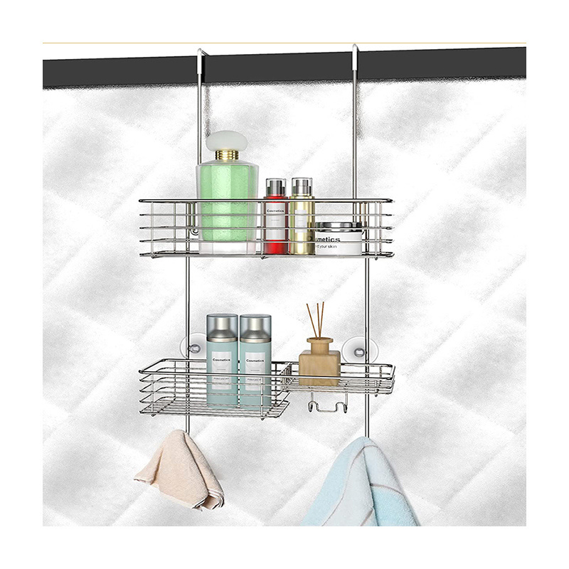 Stainless Steel Anti-Swing Hanging Shower Caddy Over The Door Bathroom Shower Caddy Shelf Storage No Drill Easy Installation