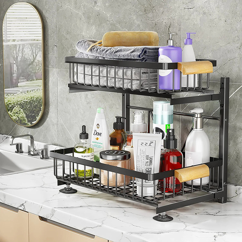 2023 New 2 Tier Kitchen Under The Sink Rack Cabinet Storage Rack Kitchen Sliding Pull Out Basket Organizers And Storage Drawer